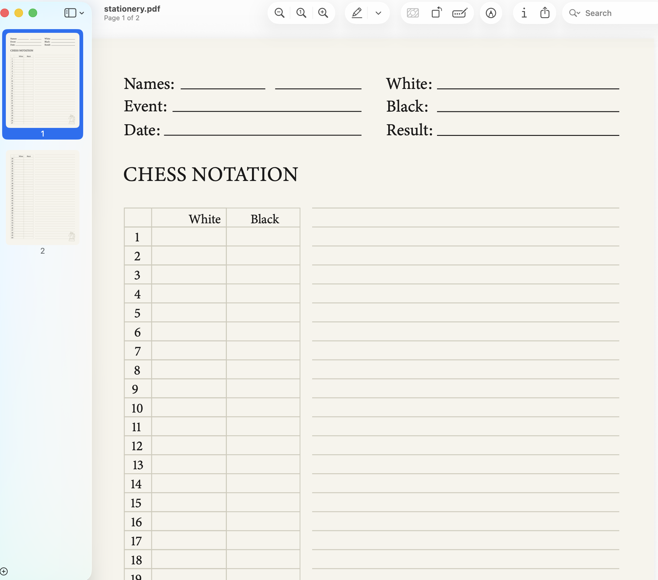Chess Notation Sheets and Stationery