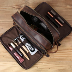 Full-Grain Leather Dopp Kit Travel Toiletry Bag